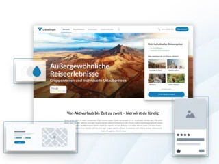 travelcom WEB Benutzeroberfläche mit unterschiedlichen Bereichen hervorgehoben