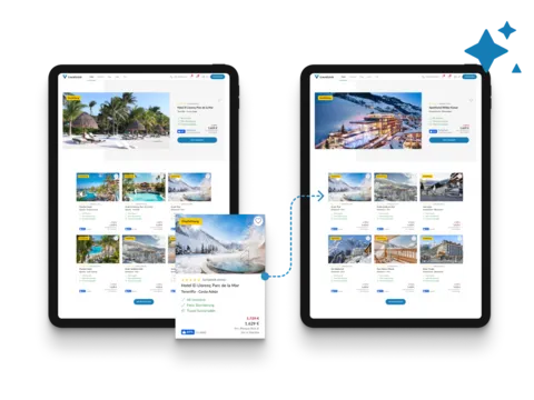 2 Tablets die die gleiche Webseite zeigen, einmal mit allgemeinen Angeboten und einmal Wintersport-Angeboten