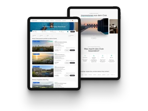 2 Tablets die Ausschnitte der Buchungsstrecke zeigen